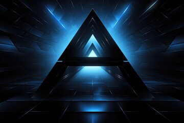 Poster - abstract dark futuristic tunnel with blue lights and reflections 3d rendering, futuristic, high-tech