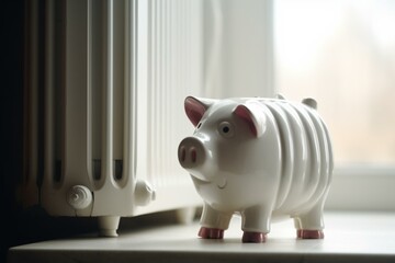 Efficient heating, money-saving, piggy bank, radiator, winter. Generative AI