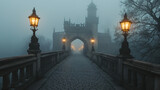 Fototapeta Londyn - mystery setting - foggy london bridge