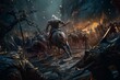 Epic battle of fantasy warriors in digital art. Generative AI