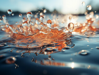 Sticker - Closeup of water droplets and ripples on the sea surface