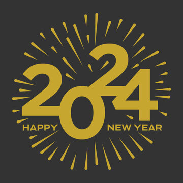 Happy New Year card printable, banner, clipart, 
wishes, message for Merry Christmas and Happy new year 2024, Happy Holidays card template with 
golden modern simple fireworks background 