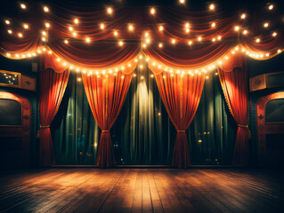 Poster - Traditional theater stage with curtains and festive lighting. Performance and celebration concept. Generative AI