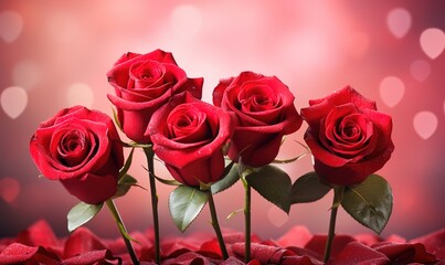 Wall Mural - beautiful red roses in the photo with a bokeh effect behind them. generative Ai