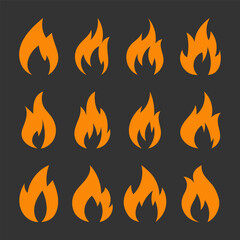 Wall Mural - Fire flame icon set isolated on gray background