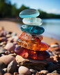 Color stack of stones on the beach