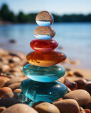 Fototapeta Londyn - Color stack of stones on the beach