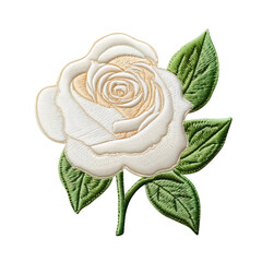 White rose embroidered patch badge isolated on transparent background Remove png, Clipping Path, pen tool