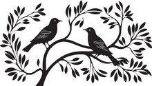 The Birds Is Sitting On The Tree Silhouette Vector