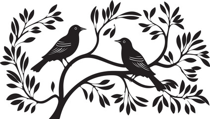 the birds is sitting on the tree silhouette vector