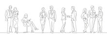 Continuous One Line Drawing Of A Business Team Standing Together. Group Of Office Workers