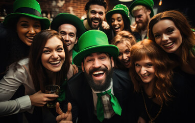 Wall Mural - Young people group celebrating saint Patrick day