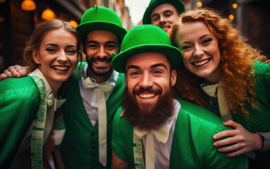 Wall Mural - Young people group celebrating saint Patrick day