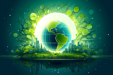 renewable energy light bulb with green energy, Earth Day or environment protection Hands protect forests that grow on the ground and help save the world, solar panels