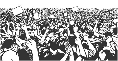 Illustration of protesting crowd in perspective