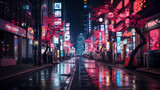 Fototapeta Uliczki - A night of the neon street at the downtown in Shinjuku Tokyo wide shot 
