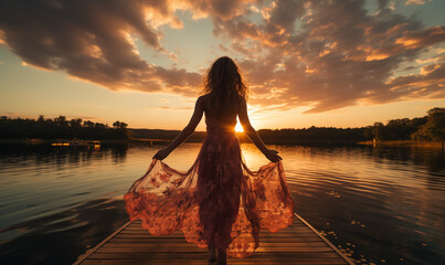 Wall Mural - woman on the beach at sunset