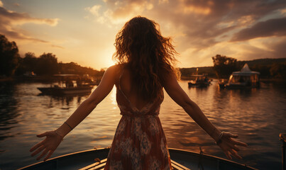 Wall Mural - woman on the beach at sunset