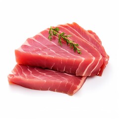 Fresh tuna fish fillet steak with rosemary and lemon isolated on white background