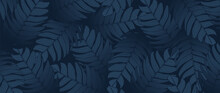Dark Blue Luxury Botanical Background With Branches And Leaves. Botanical Card, Poster, Banner, Cover.