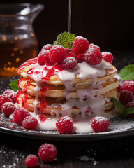 Sticker - stack of pancakes with raspberries