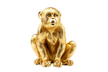 Golden Monkey Or Monkey Made Of Gold As An Animal Of Lucky Sign Isolated On White Or Transparent Background