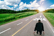 © Summit Art Creations - 2024 New Year journey and future vision concept . Businessman traveling on highway road leading forward to happy new year celebration in beginning of 2024 for bliss and successful start .