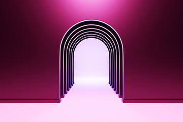 Poster - majenta arch hallway corridor abstract background minimal conceptual 3d rendering