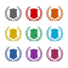 Sticker - Shield with laurel wreath  icon isolated on white background. Set icons colorful