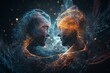 Abstract image of two space universe soulmates connecting to each other, Fictional person, Generative AI
