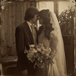 © Stock'd  - vintage wedding portrait photo of bride and groom 1960s sepia scuffed