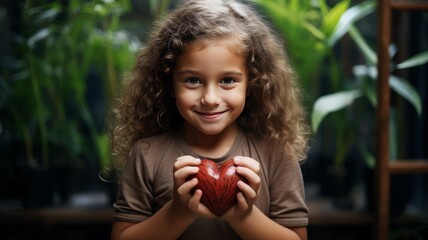 Poster - Cute little girl holds a heart in her hand