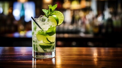 Mojito, alcoholic drink with mint and lime