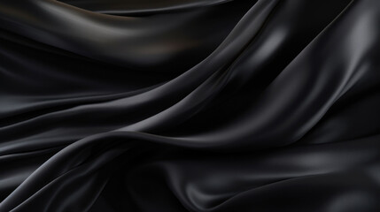 luxurious black satin draped gracefully, creating a smooth texture and a sophisticated background wi