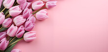 A Collection Of Pink Tulips On A Soft Pink Background, Suitable For Spring Holidays And Greeting Cards.