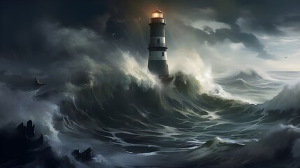 Wall Mural - Lighthouse in the storm