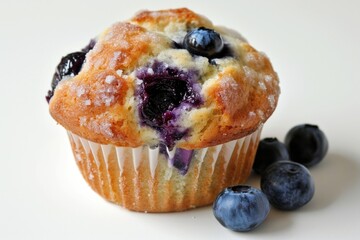 Poster - A delicious blueberry muffin on a clean white surface. Perfect for food blogs and bakery websites