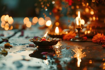 Poster - A table adorned with candles and flowers. Perfect for adding a touch of elegance to any occasion