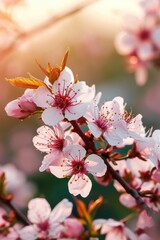 Wall Mural - Close up of a bunch of flowers on a tree branch. Perfect for nature and floral themes