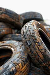 Poster - A pile of old tires stacked on top of each other. Suitable for various industrial and recycling concepts