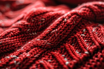 Wall Mural - A detailed view of a cozy red knitted blanket. Perfect for adding warmth and texture to any space