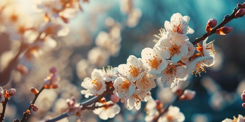 Aufkleber - A close up view of a bunch of flowers growing on a tree. This image can be used to depict nature, spring, beauty, and botanical themes