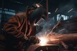 A welder is joining structural steel using gas metal arc welding. Generative AI