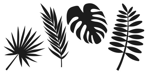 Leinwandbilder - Silhouettes of exotic palm leaves. Set of various palm leaves.
