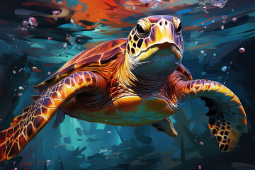 Wall Mural - Bright and Colorful A Fauvism Style of a Turtles, Generative Ai