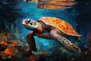 Wall Mural - Bright and Colorful A Fauvism Style of a Turtles, Generative Ai