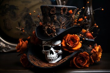 Mystical Halloween hat. Wizard fantasy decoration. Generate Ai