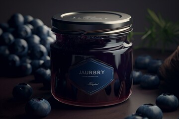 Wall Mural - Blueberry Jam Jar. Illustration AI Generative. Generative AI