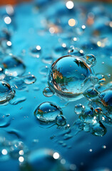 Wall Mural - water drops on blue background