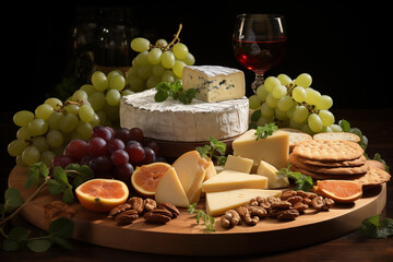 Wall Mural - cheese and wine grapes